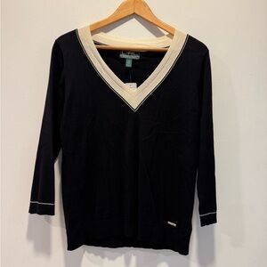 Ralph Lauren Vneck Black and Cream Sweater